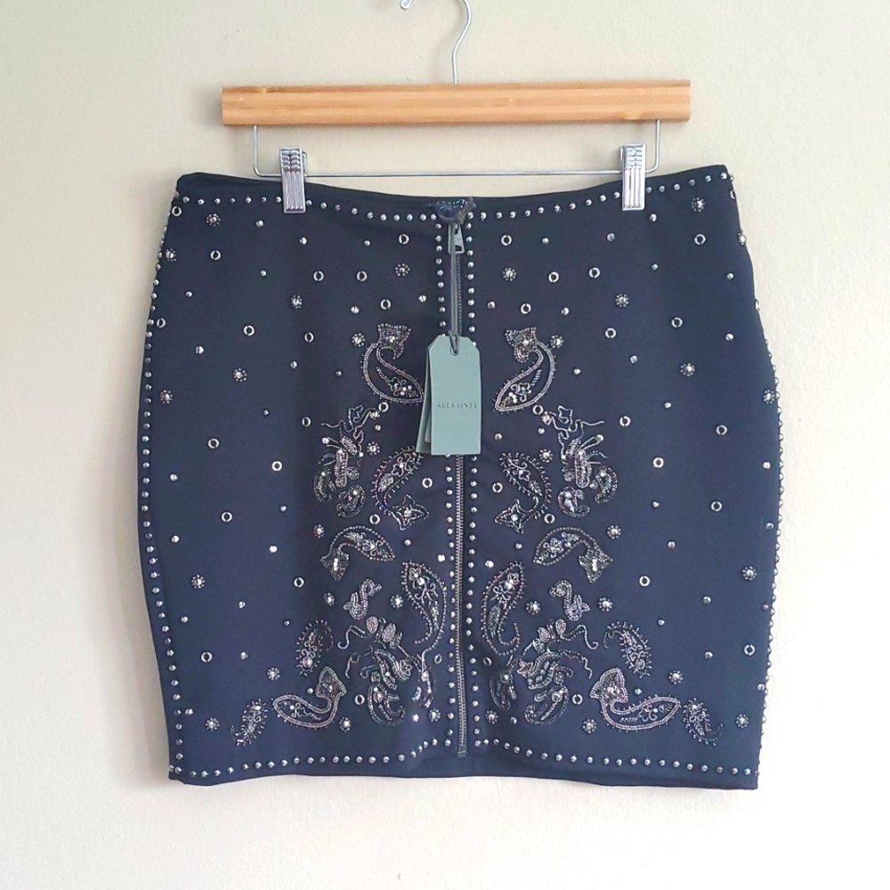 Stunning All Saints Black Embellished Mini Skirt